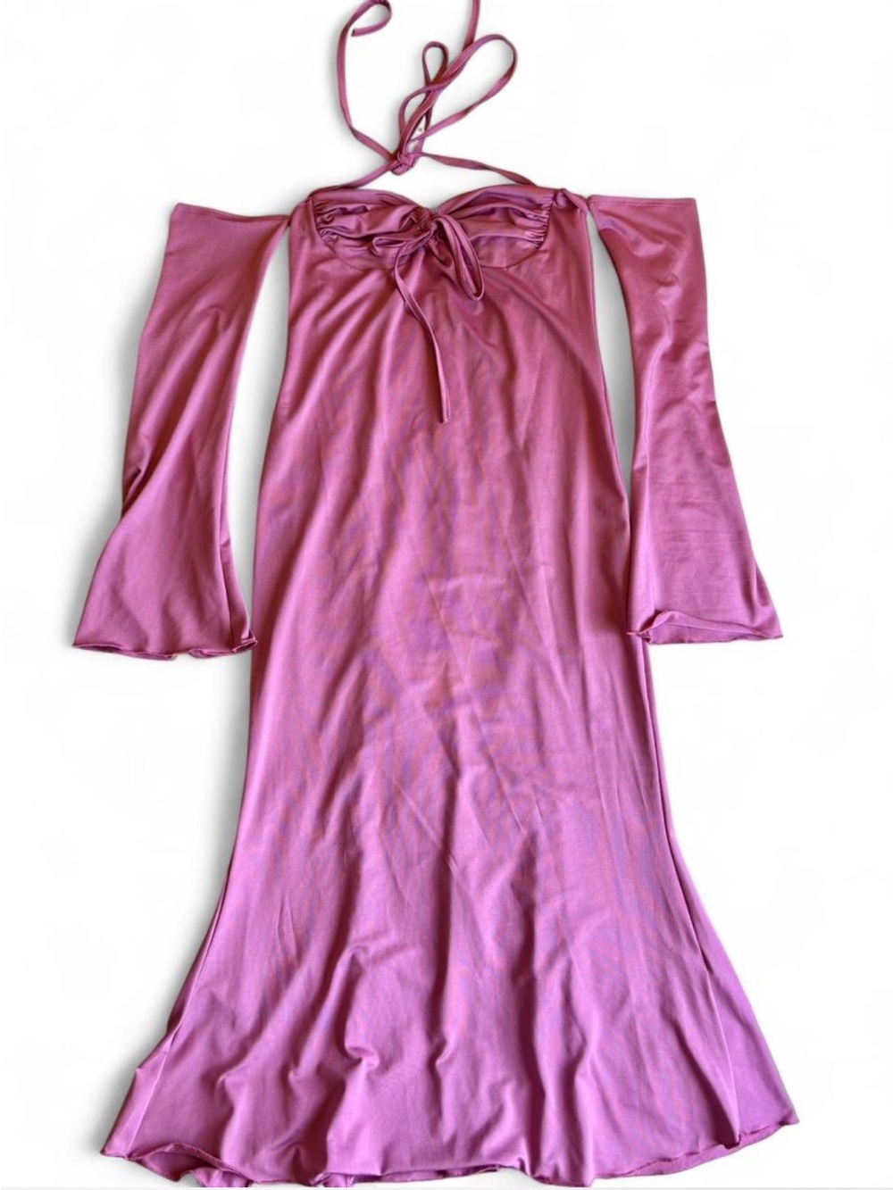 Pink Off-Shoulder Halter Maxi Dress